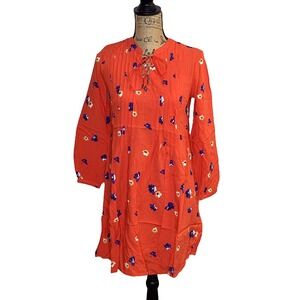Old Navy Peasant Shirt Dress Orange Floral Sz XS Old Navy String Bohemian (2789)
